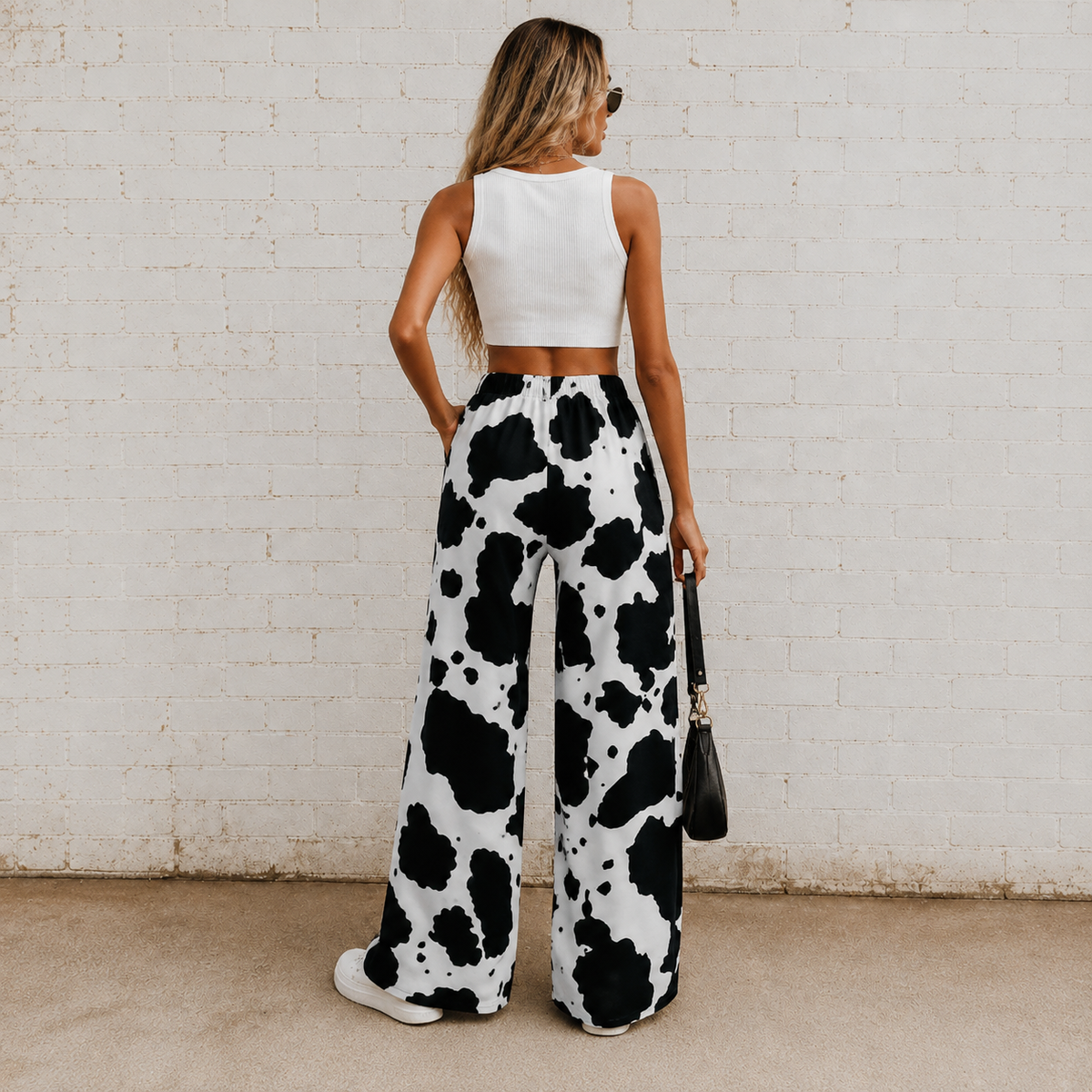 Cow Print Wide-Leg Statement Pants